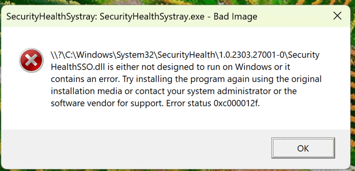 SecurityHealthSystray Bad Image  